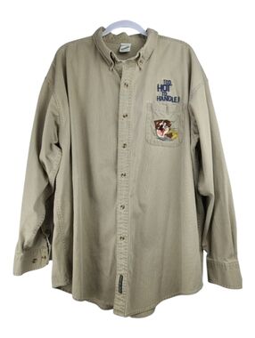 Vintage Warner Bros Looney Tunes Taz Corduroy Button Down Shirt XXL 90s Cartoon